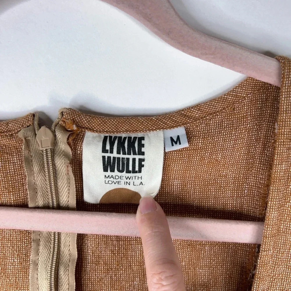 Lykke Wullf Fig Dress Pecan Linen Cotton Mini Dress Square Neck Neutral Medium - Picture 7 of 12